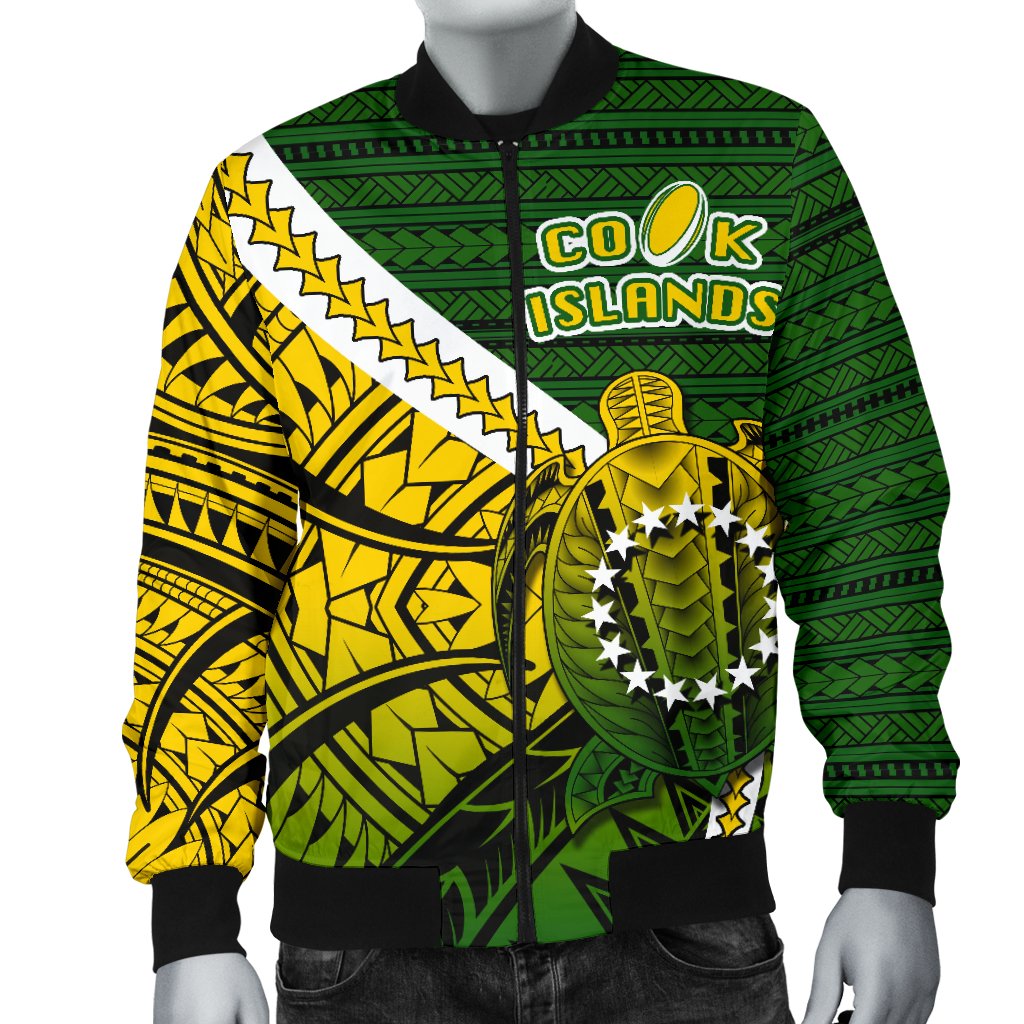 Cook Islands Men Bomber Jacket Style Turtle Rugby - Polynesian Pride
