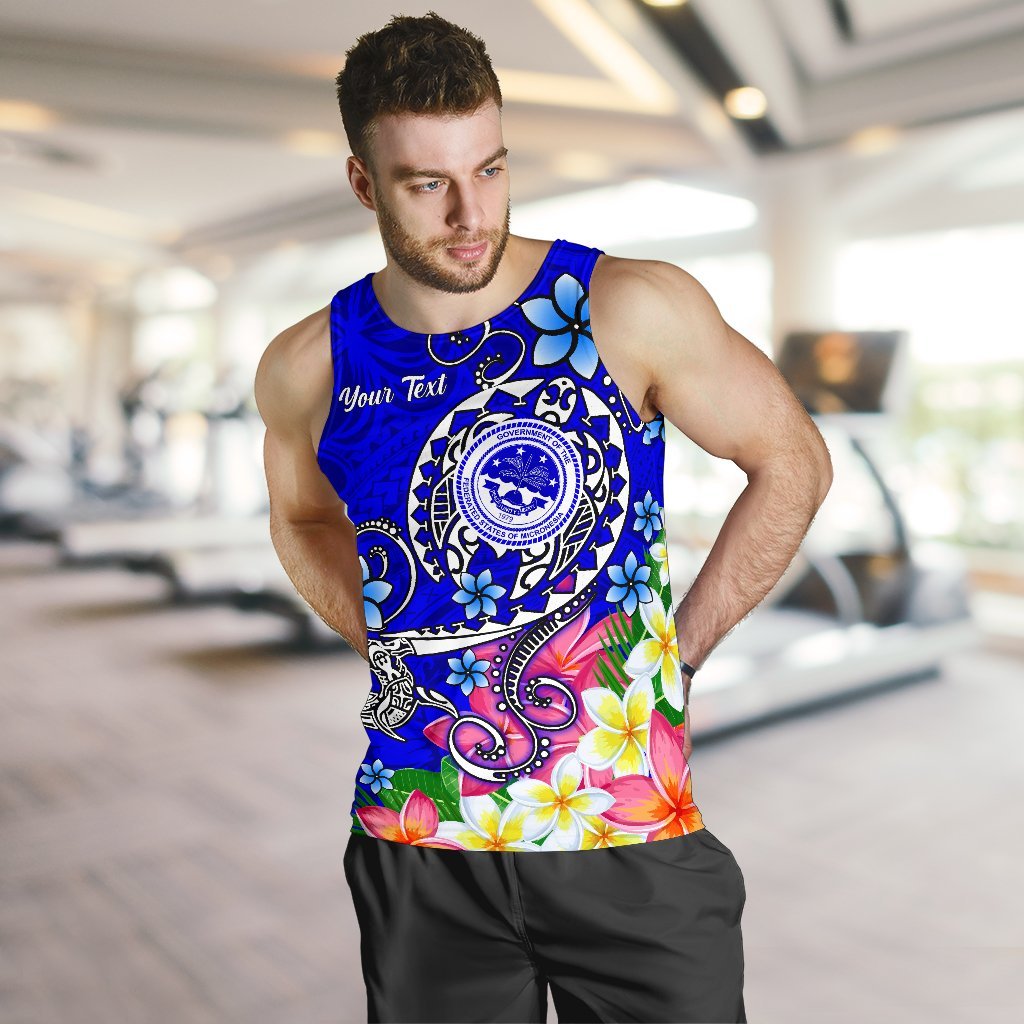 FSM Custom Personalised Men's Tank Top - Turtle Plumeria (Blue) - Polynesian Pride