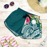 Nauru Polynesian Women's Shorts - Summer Plumeria (Turquoise) Women Turquoise - Polynesian Pride