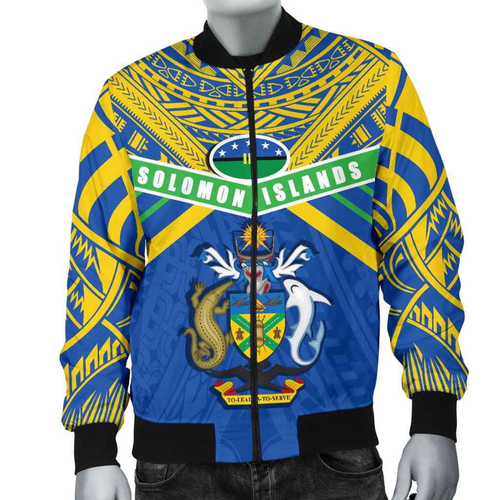 Solomon Islands Men Bomber Jacket Simple Coat Of Arms Rugby - Polynesian Pride