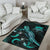 Tuvalu Polynesian Area Rugs - Turtle With Blooming Hibiscus Turquoise - Polynesian Pride