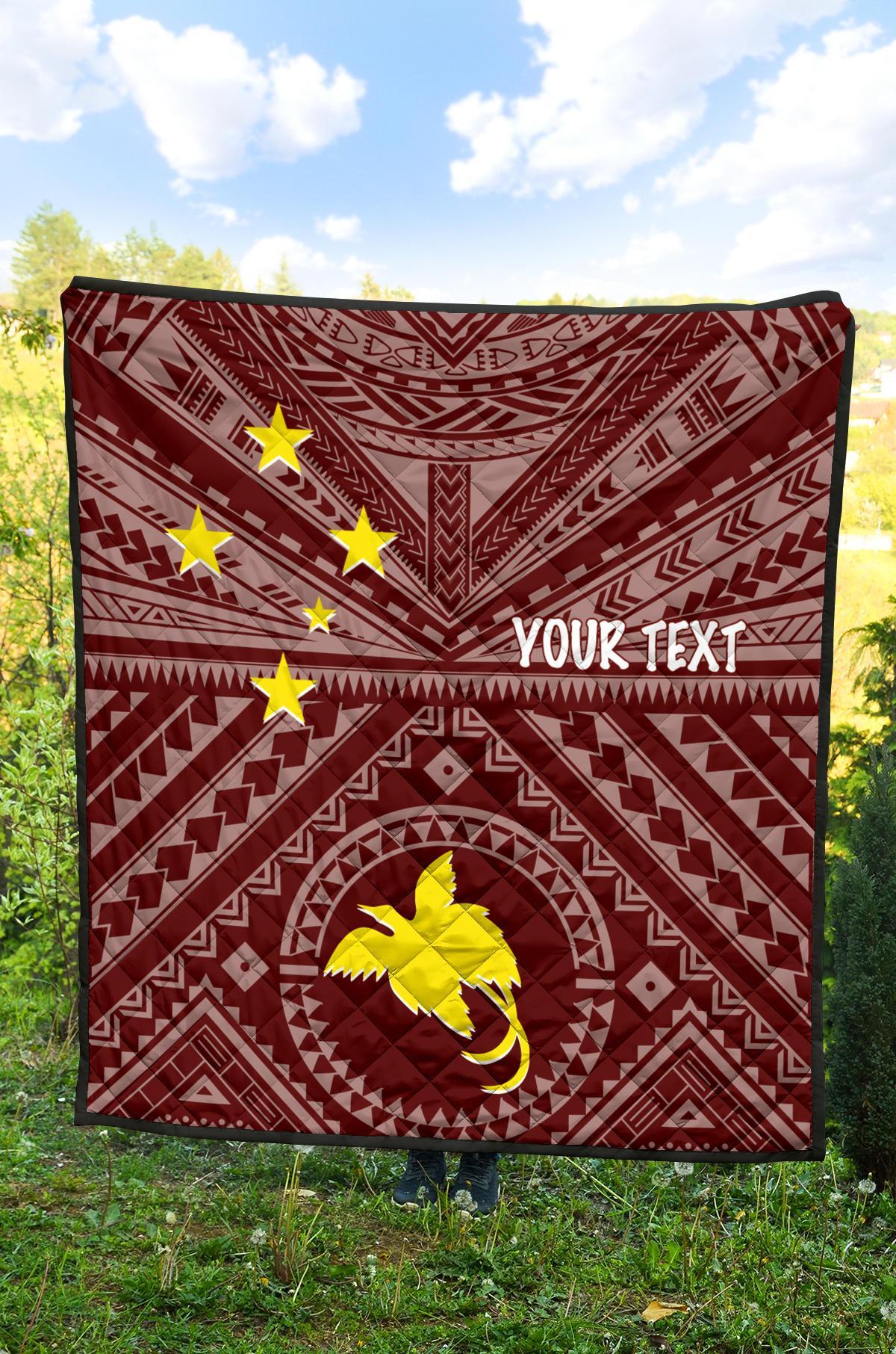 Papua New Guinea Personalised Premium Quilt - Flag With Polynesian Patterns (Red) - Polynesian Pride