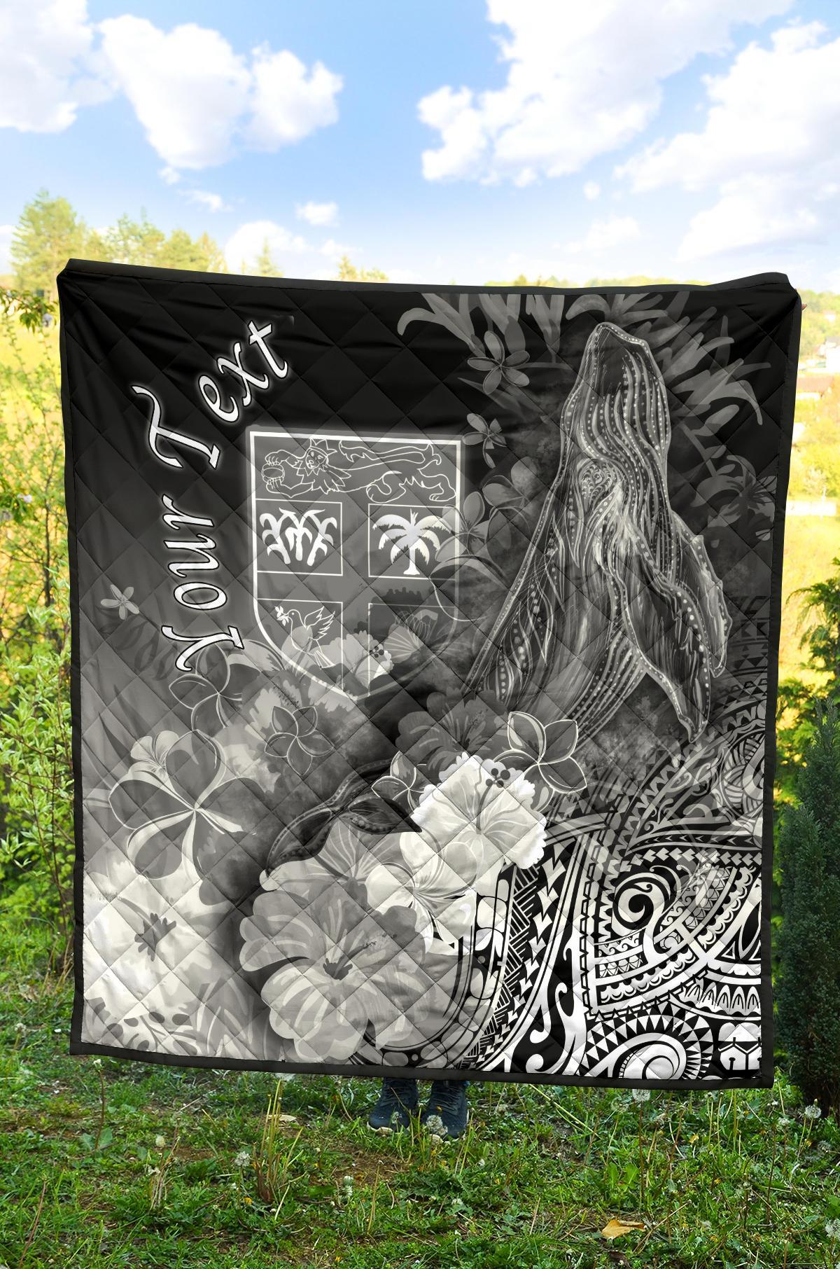 Fiji Custom Personalised Premium Quilt - Humpback Whale with Tropical Flowers (White) - Polynesian Pride
