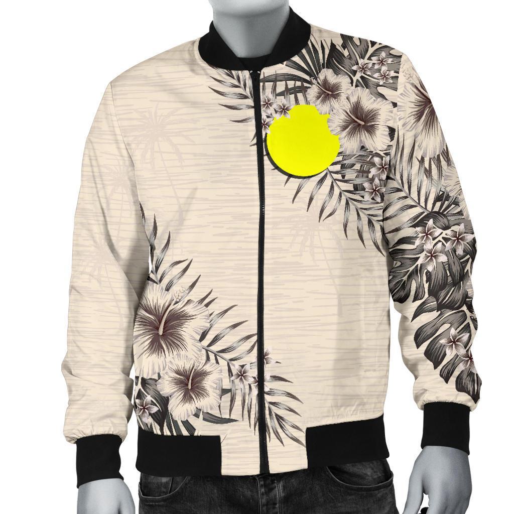 Palau Men's Bomber Jacket - The Beige Hibiscus Beige - Polynesian Pride