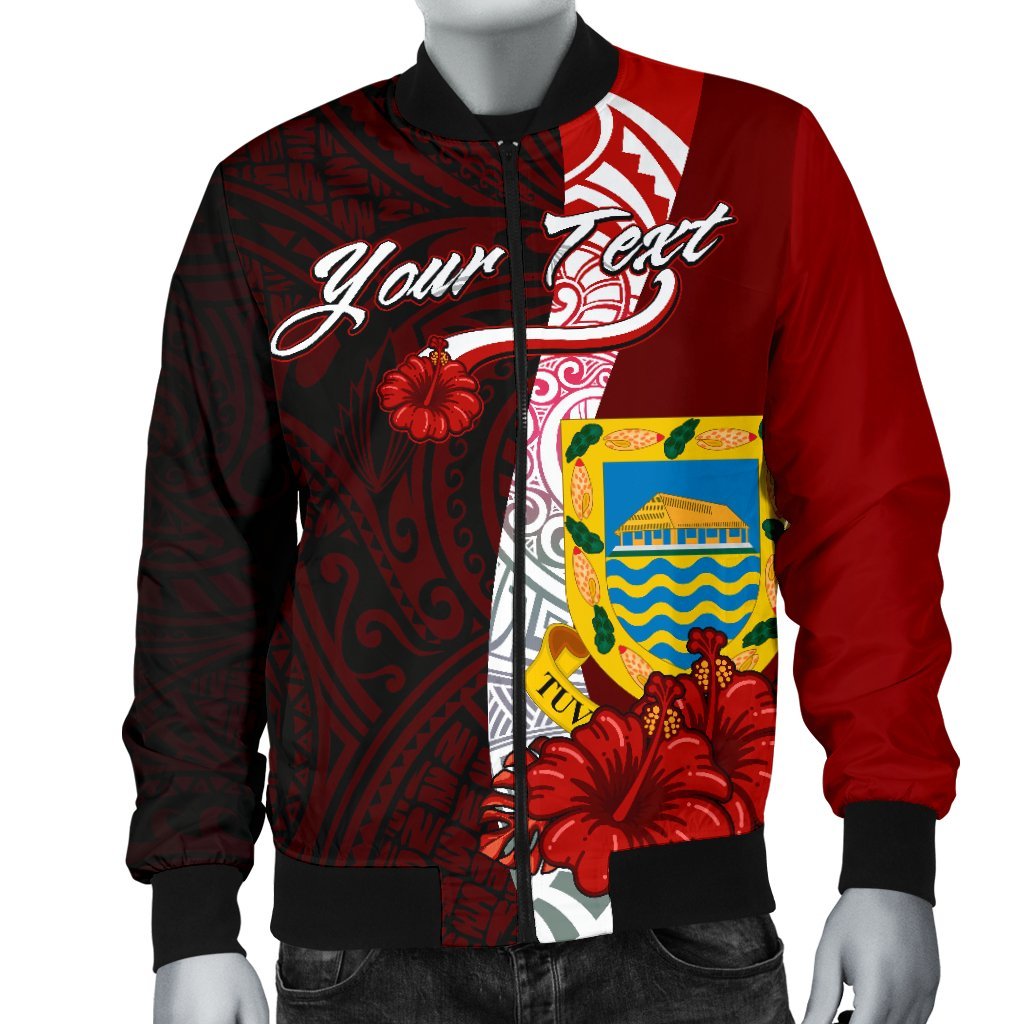 Tuvalu Polynesian Custom Personalised Men's Bomber Jacket - Coat Of Arm With Hibiscus - Polynesian Pride