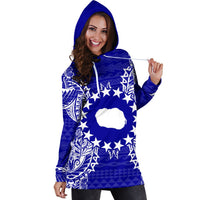 Cook Islands Polynesian Hoodie Dress Map Blue - Polynesian Pride