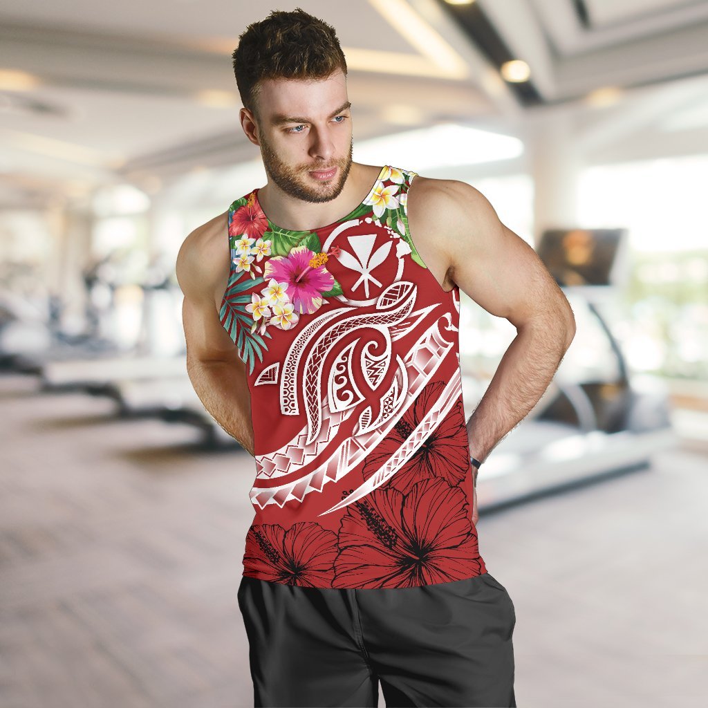 Polynesian Hawaii Kanaka Maoli Men's Tank Top - Summer Plumeria (Red) Red - Polynesian Pride