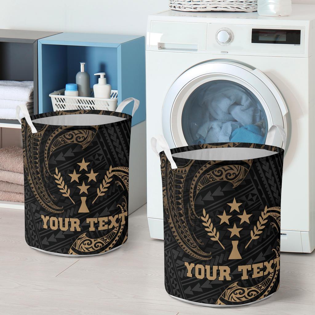 Kosrae Micronesia Custom Personalised Laundry Basket - Gold Tribal Wave - Polynesian Pride