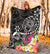 American Samoa Polynesian Premium Blanket - Turtle Plumeria (Black) - Polynesian Pride