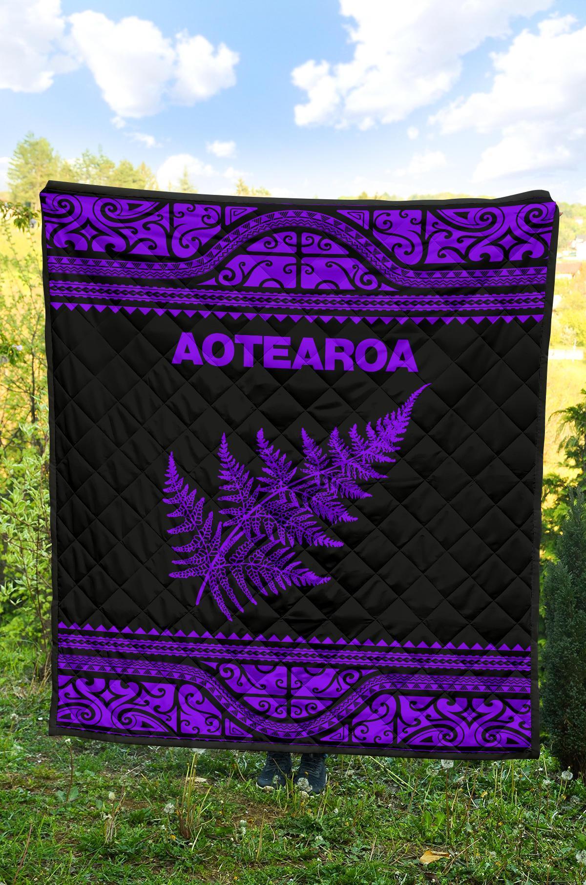 Aotearoa New Zealand Maori Premium Quilt Silver Fern - Purple - Polynesian Pride
