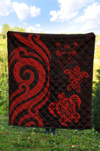 Fiji Polynesian Premium Quilt - Red Tentacle Turtle Crest - Polynesian Pride