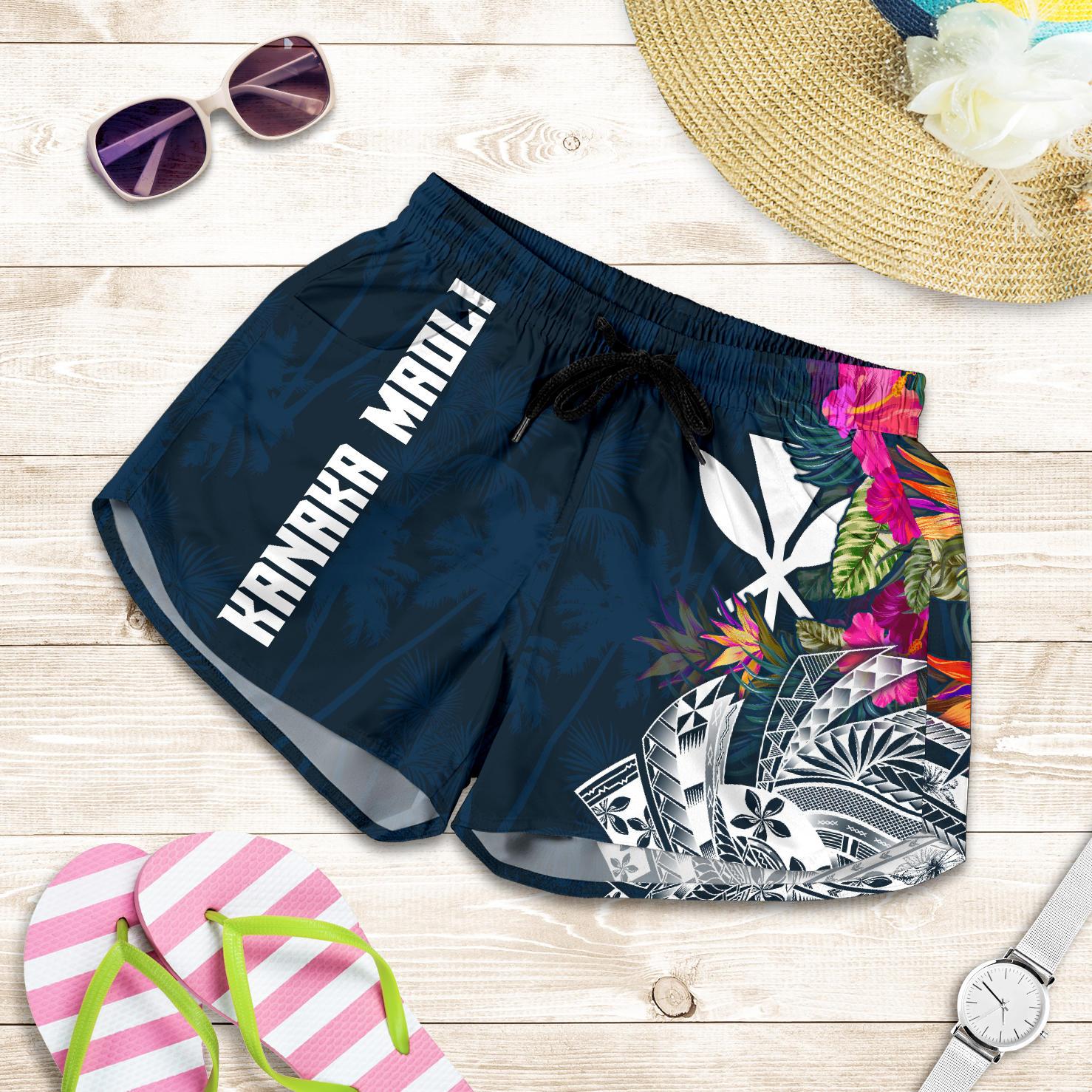 Hawaii Women's Shorts - Polynesian Hibiscus with Summer Vibes Women Blue - Polynesian Pride