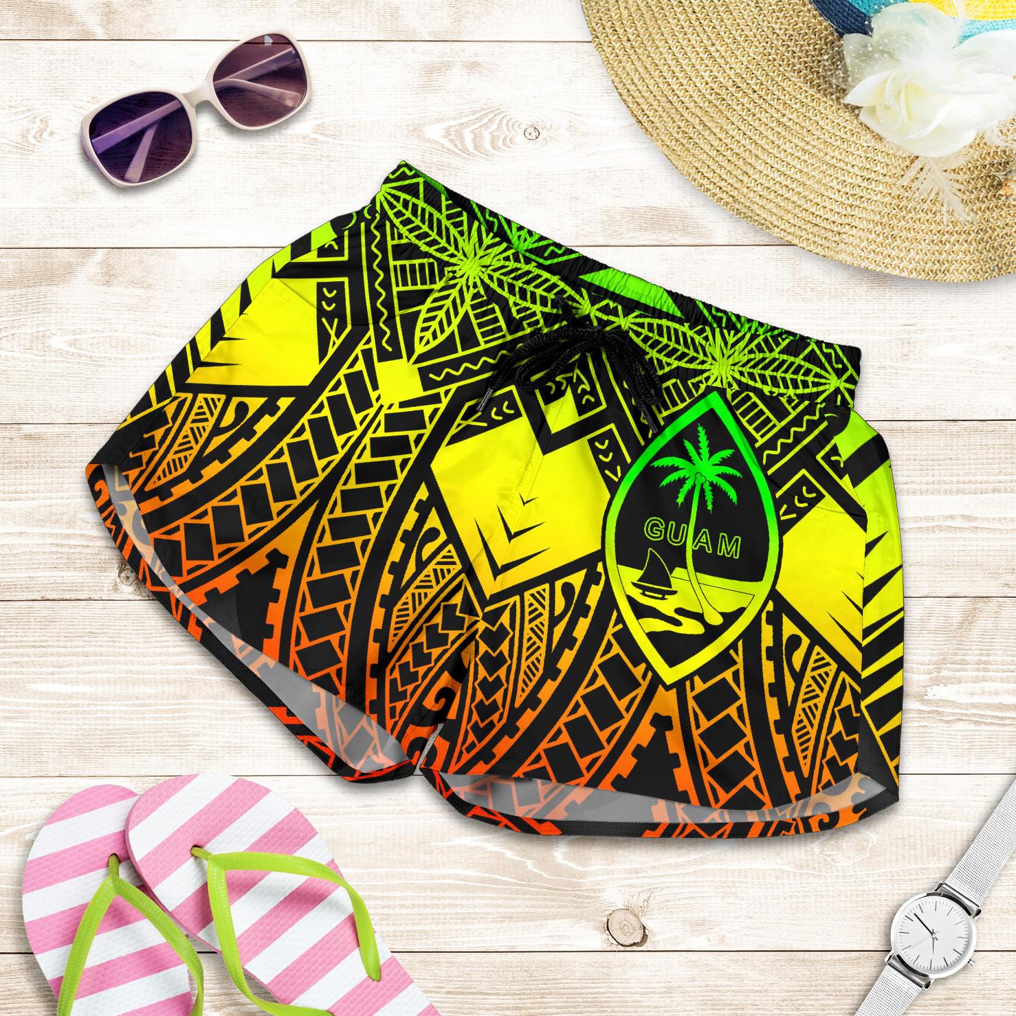 Guam Polynesian Women's Shorts - Guam Reggae Seal with Polynesian Tattoo Women Reggae - Polynesian Pride