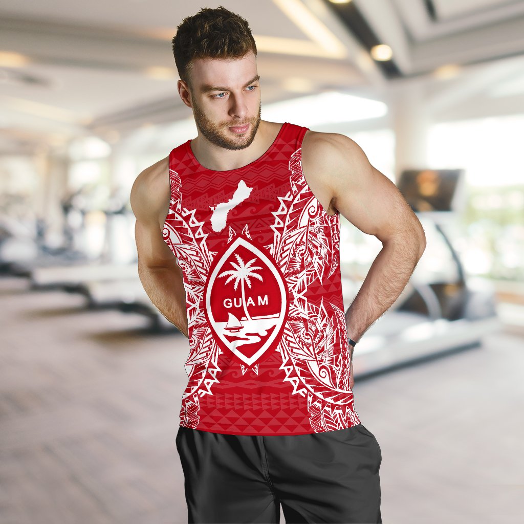 Guam Polynesian Men Tank Top Map Red White - Polynesian Pride