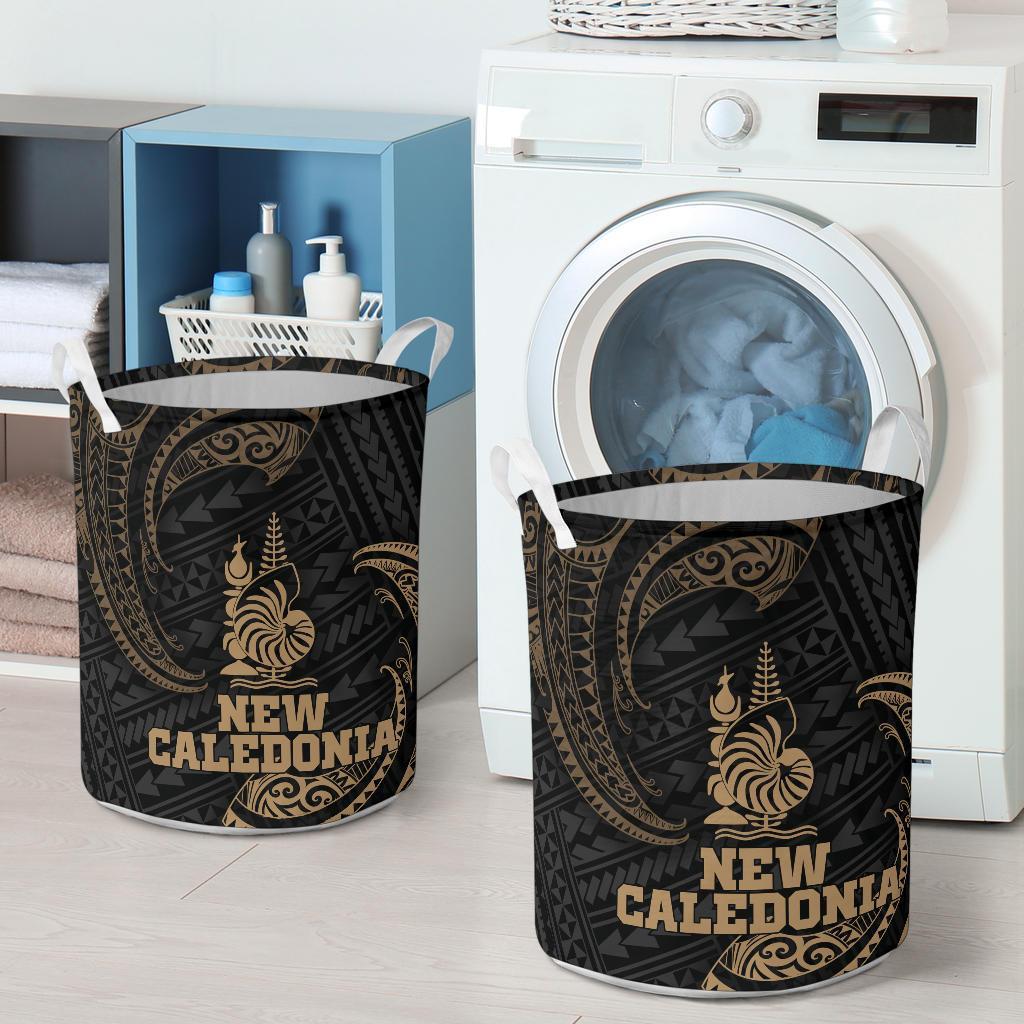 New Caledonia Polynesian Laundry Basket - Gold Tribal Wave - Polynesian Pride