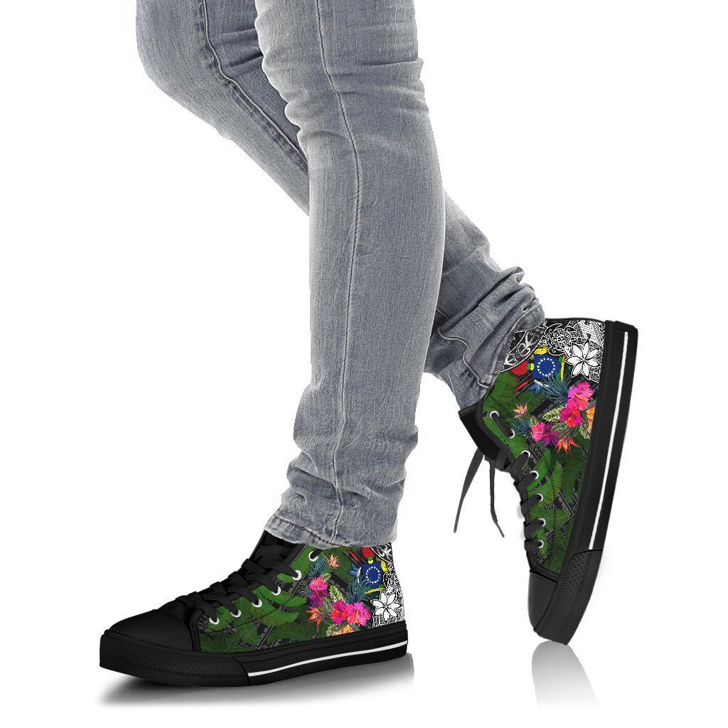 Cook Islands High Top Shoes - Turtle Plumeria Banana Leaf - Polynesian Pride