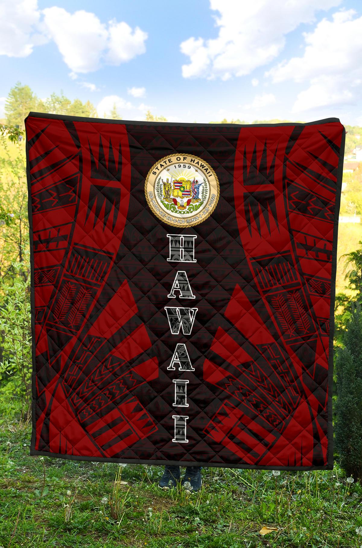 Hawaii Premium Quilt - Hawaii Seal Polynesian Red Tattoo - Polynesian Pride