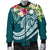 Marshall Islands Polynesian Men's Bomber Jacket - Summer Plumeria (Turquoise) - Polynesian Pride