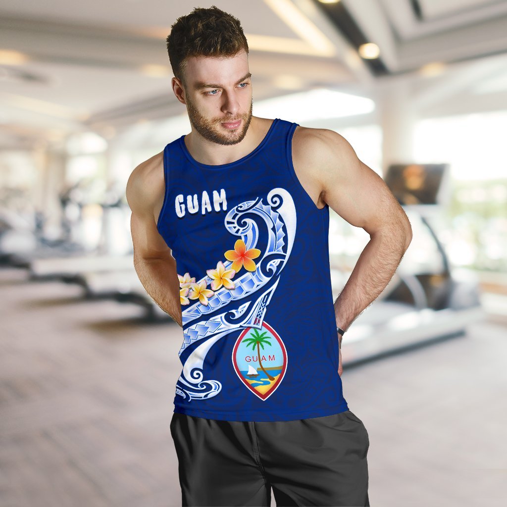 Guam Men's Tank Top - Guam Seal Polynesian Patterns Plumeria (Blue) Blue - Polynesian Pride