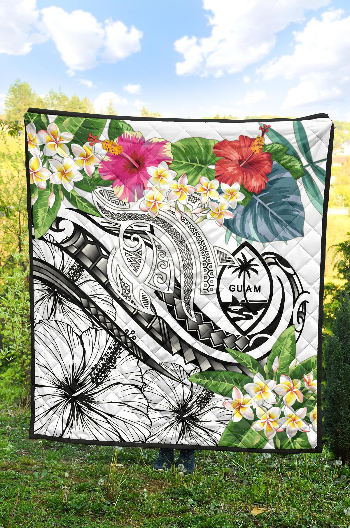 Guam Polynesian Premium Quilt - Summer Plumeria (White) - Polynesian Pride