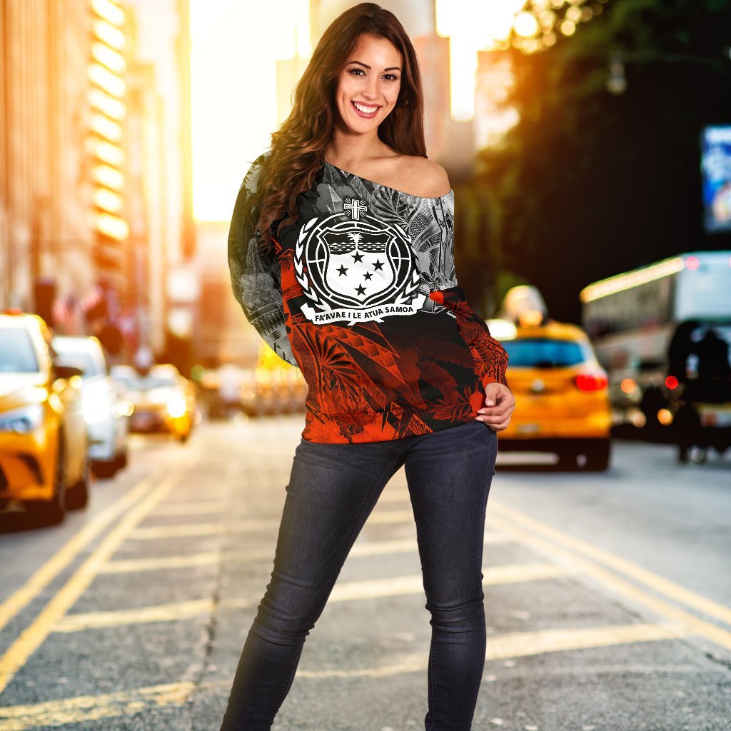 Samoa Polynesian Women's Off Shoulder Sweater - Vintage Polynesian Style - Polynesian Pride