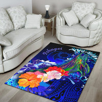Pohnpei Area Rug - Humpback Whale with Tropical Flowers (Blue) - Polynesian Pride