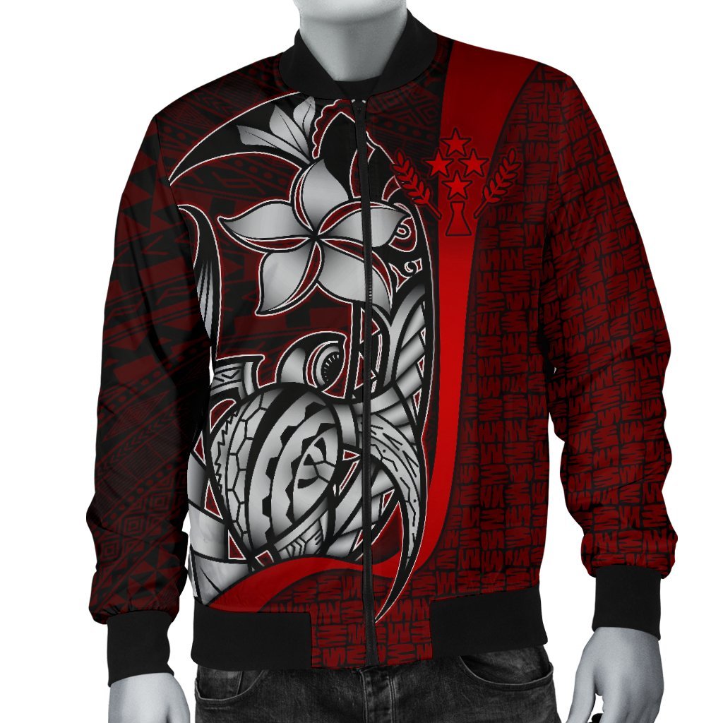 Kosrae Micronesia Men's Bomber Jackets Red - Turtle With Hook - Polynesian Pride