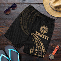 Tahiti Polynesian Men's Short - Gold Tribal Wave Black - Polynesian Pride