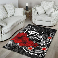 Polynesian Hawaii Kanaka Maoli Area Rug - Humpback Whale with Hibiscus (White) - Polynesian Pride