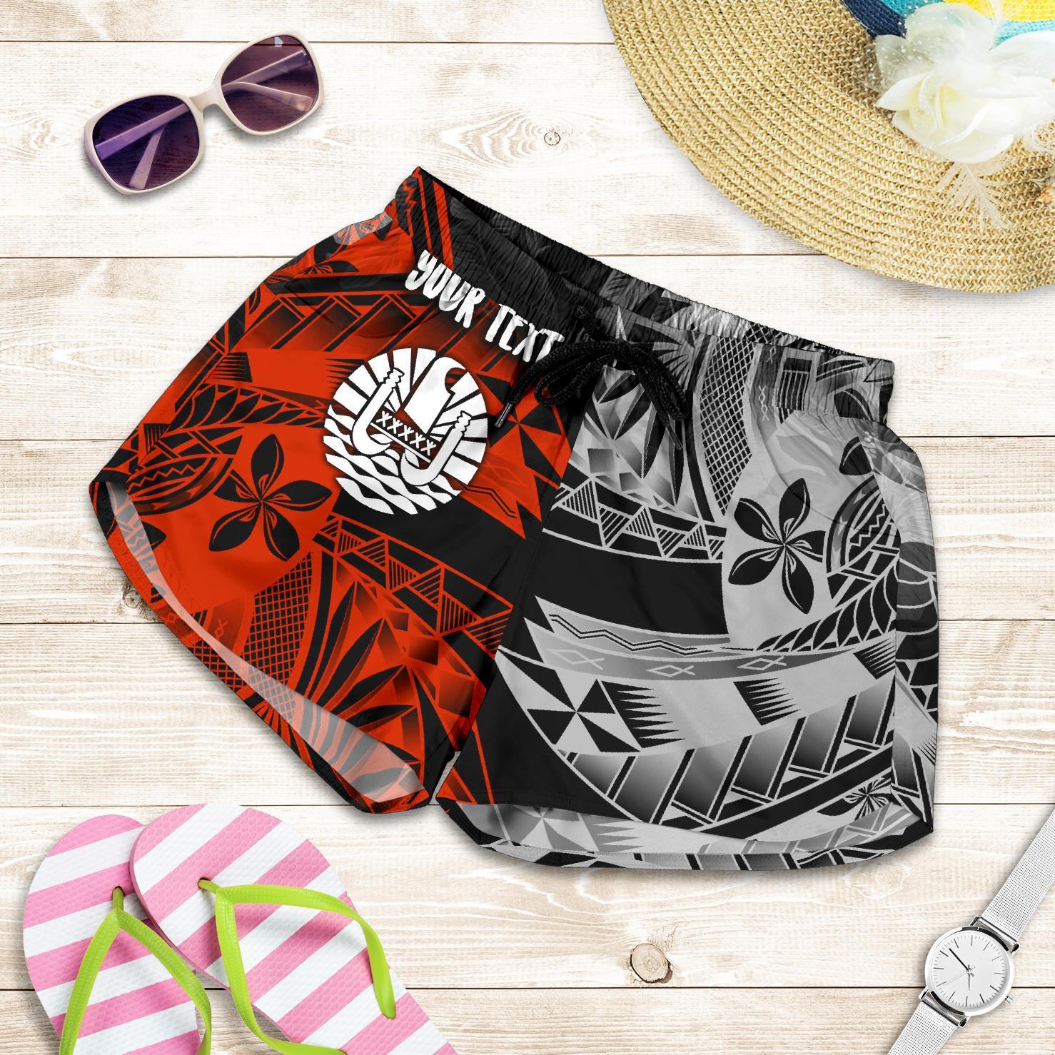 Tahiti Polynesian Personalised All Over Print Women's Shorts - Vintage Polynesian Turtle Women Black - Polynesian Pride