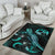 Tonga Polynesian Area Rugs - Turtle With Blooming Hibiscus Turquoise - Polynesian Pride