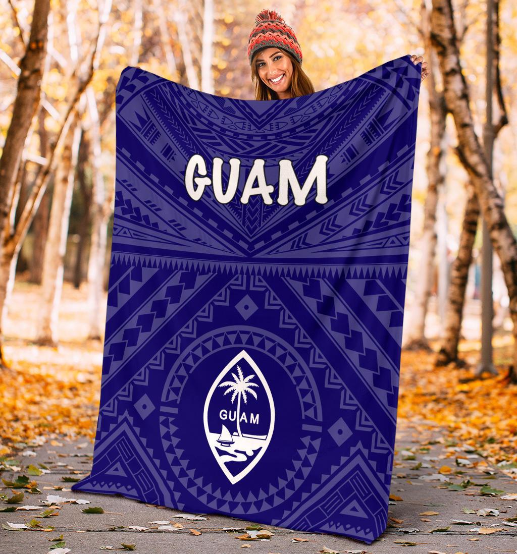 Guam Premium Blanket - Guam Seal With Polynesian Tattoo Style (Blue) - Polynesian Pride