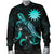 Nauru Polynesian Men's Bomber Jacket - Turtle With Blooming Hibiscus Turquoise - Polynesian Pride