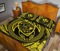 Hawaiian Kanaka Honu Hibiscus Tornando Yellow Polynesian Quilt Bed Set - Polynesian Pride