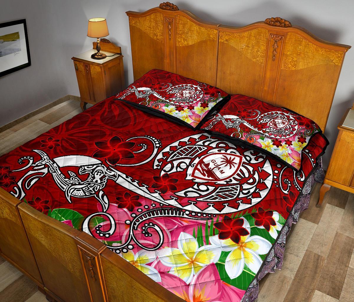Guam Custom Personalised Quilt Bed Set - Turtle Plumeria (Red) - Polynesian Pride