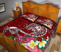 Guam Custom Personalised Quilt Bed Set - Turtle Plumeria (Red) - Polynesian Pride