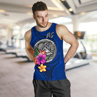 American Samoa Polynesian Men's Tank Top - Floral With Seal Blue - Polynesian Pride