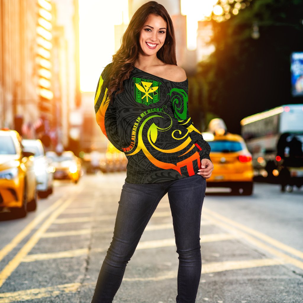 Hawaiian Kanaka Women's Off Shoulder Sweater Hawaii Always In My Heart AH - Polynesian Pride