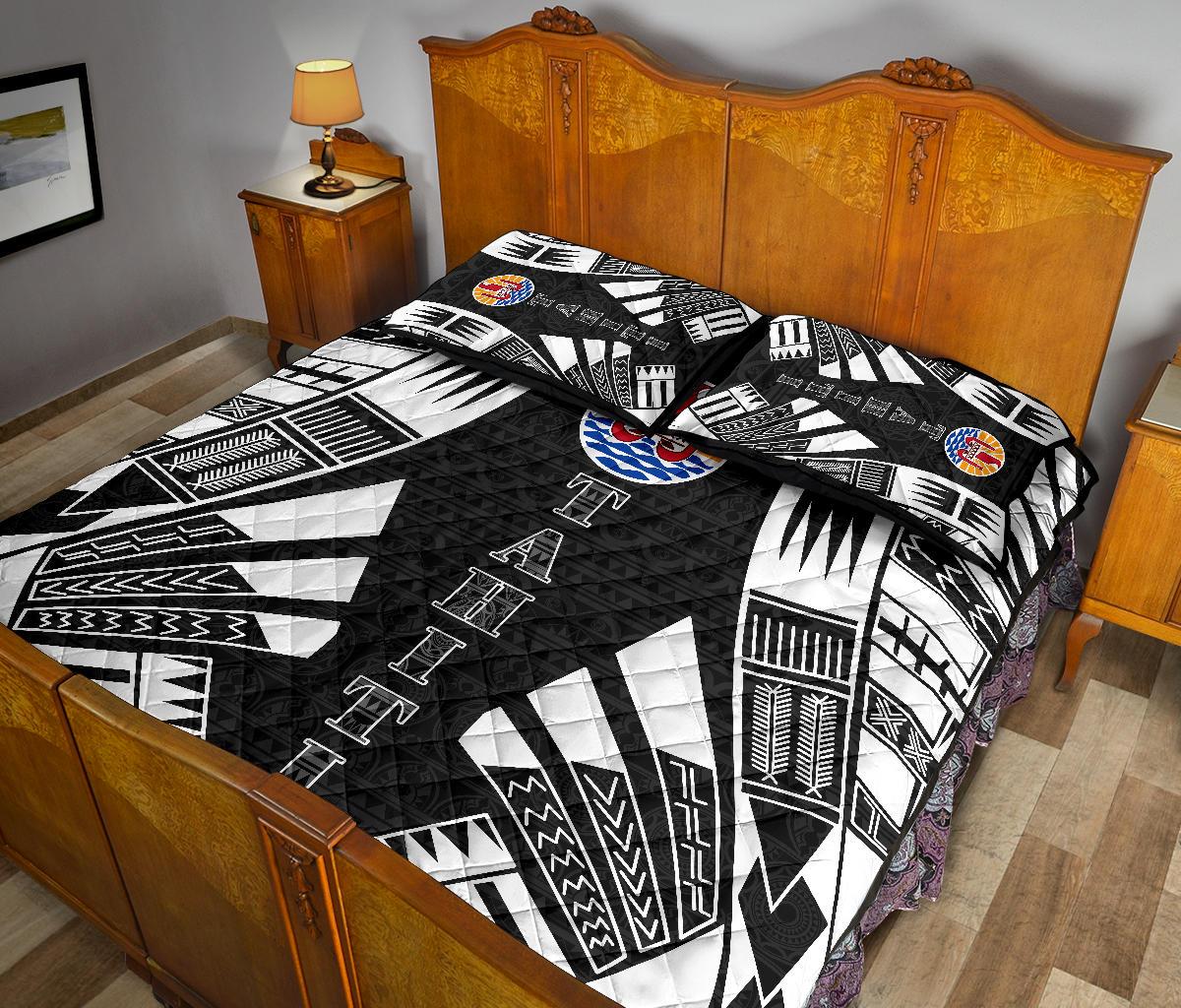 Tahiti Polynesian Quilt Bed Set - Tahiti Flag Black Tattoo Flag - Polynesian Pride