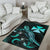 Wallis and Futuna Polynesian Area Rugs - Turtle With Blooming Hibiscus Turquoise - Polynesian Pride