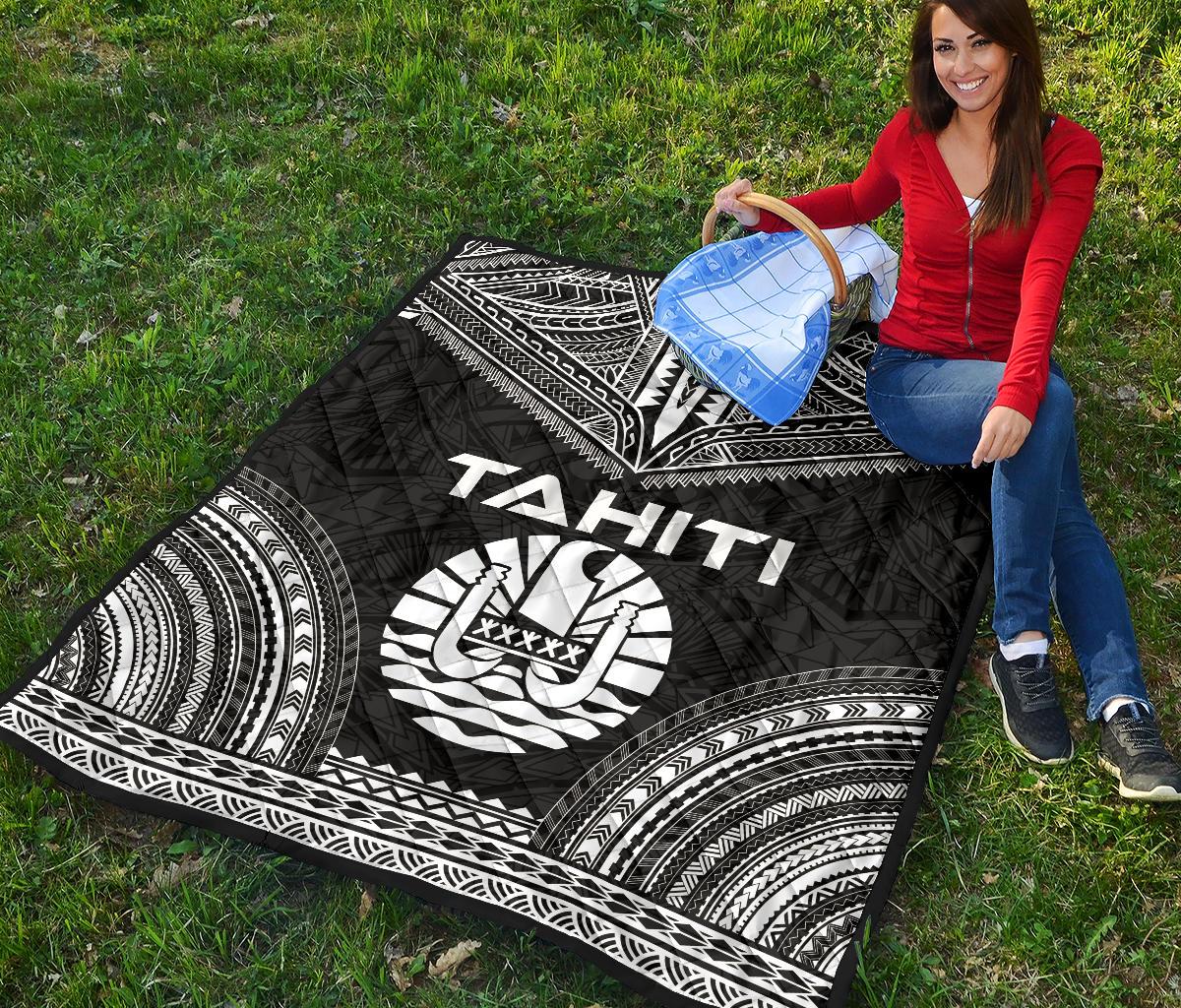 Tahiti Premium Quilt - Tahiti Flag Polynesian Chief Black Version - Polynesian Pride