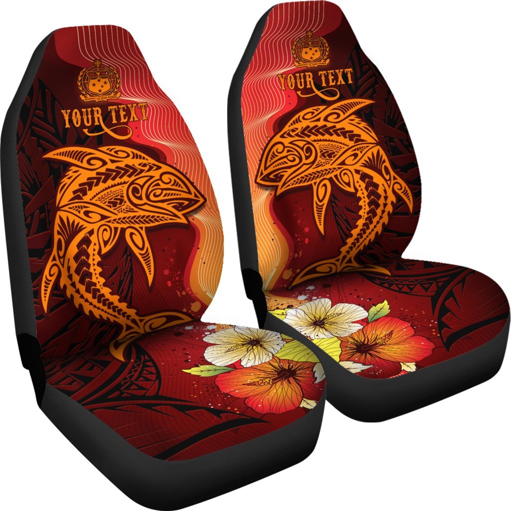 Samoa Custom Personalised Car Seat Covers - Tribal Tuna Fish Universal Fit Orange - Polynesian Pride