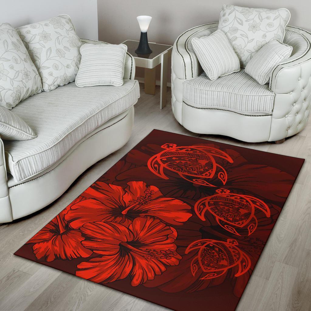 Hawaiian Map Hibiscus Flowers Vintage Polynesian Rug AH - Polynesian Pride