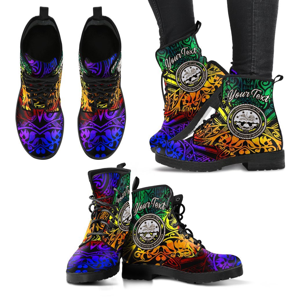 Federated States of Micronesia Custom Personalised Leather Boots - Rainbow Polynesian Pattern - Polynesian Pride