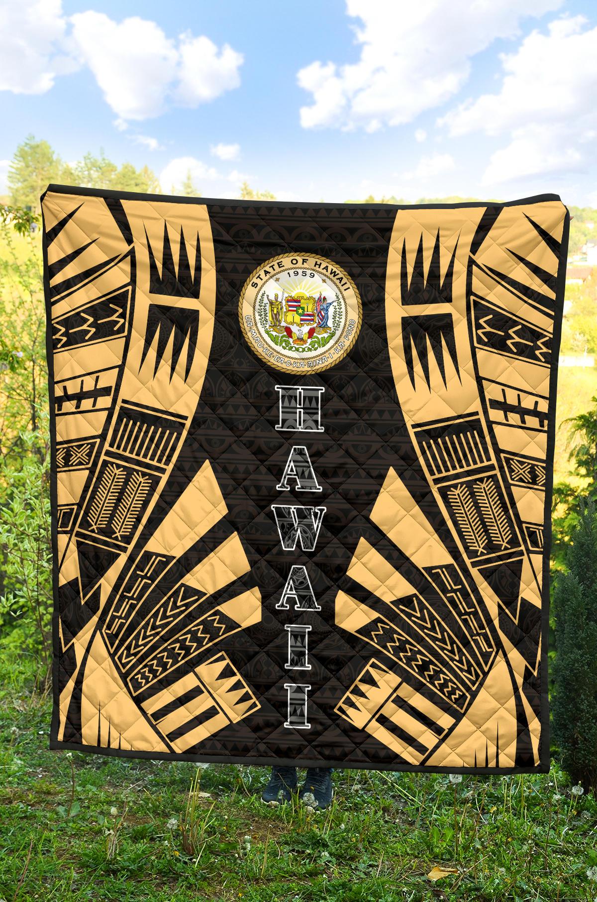 Hawaii Premium Quilt - Polynesian Tattoo Gold - Polynesian Pride