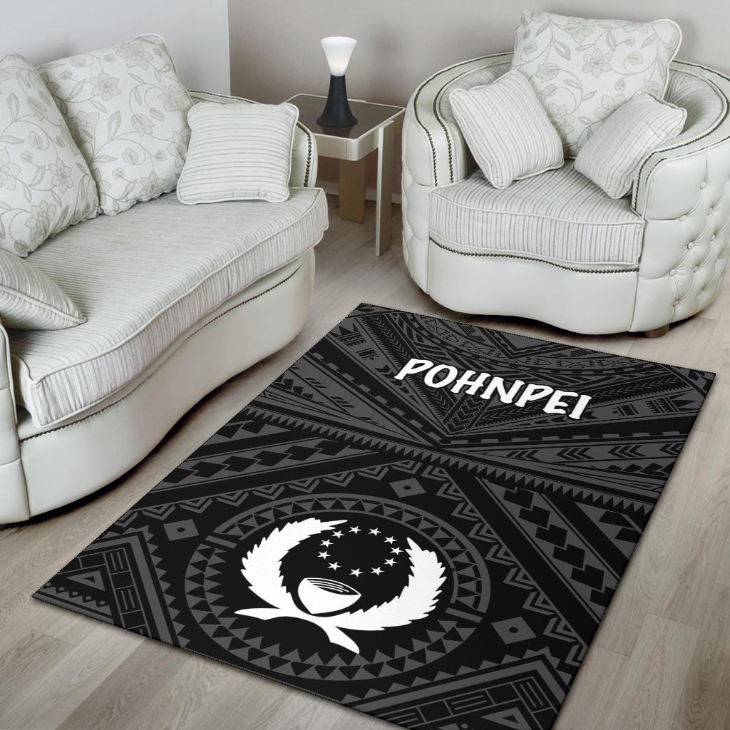 Pohnpei Area Rug - Pohnpei Seal With Polynesian Tattoo Style ( Black) - Polynesian Pride