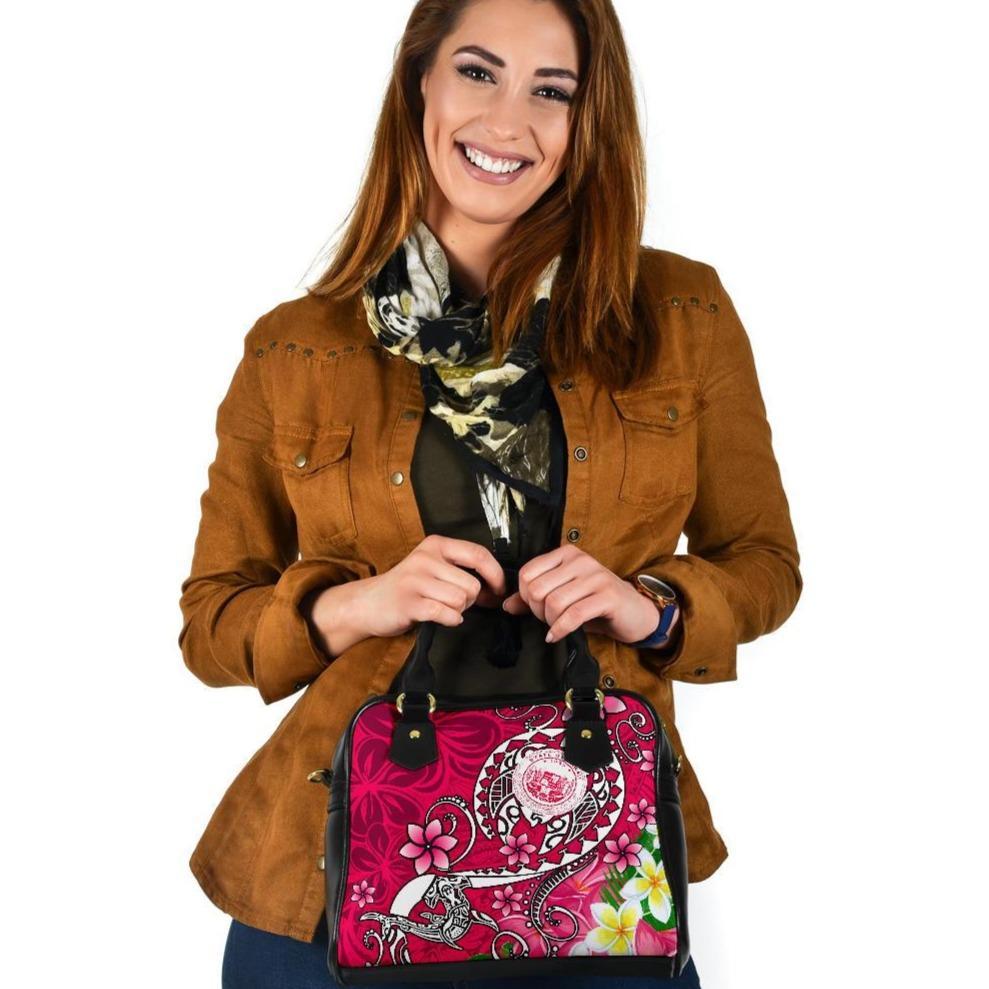 Hawaii Polynesian Shoulder Handbag - Hawaii Seal With Turtle Plumeria (Pink) One Size Pink - Polynesian Pride