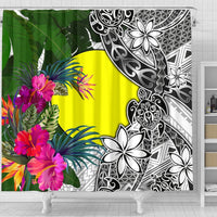Palau Shower Curtain White - Turtle Plumeria Banana Leaf - Polynesian Pride