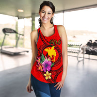 Papua New Guinea Polynesian Women's Racerback Tank - Floral With Seal Red - Polynesian Pride