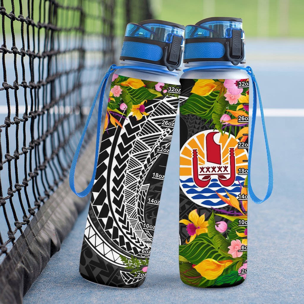 French Polynesia Hydro Tracking Bottle - Seal Spiral Polynesian Patterns - Polynesian Pride